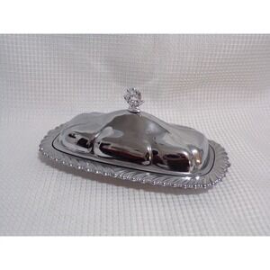 Vintage Shelton-Ware Chrome Plated Butter Dish with Glass Insert Tray Dome Lid